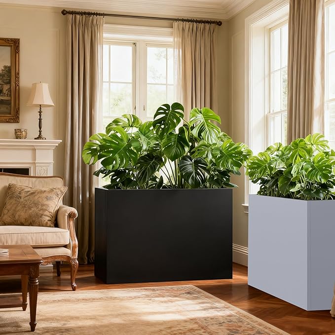 GZLVSOW White Steel Heavy Planter for Outdoor Plants Metal Rectangular Outdoor Planter Spliced Flower Box with Partitions for Outside,Indoor,Garden (White, 32 * 15 * 24)