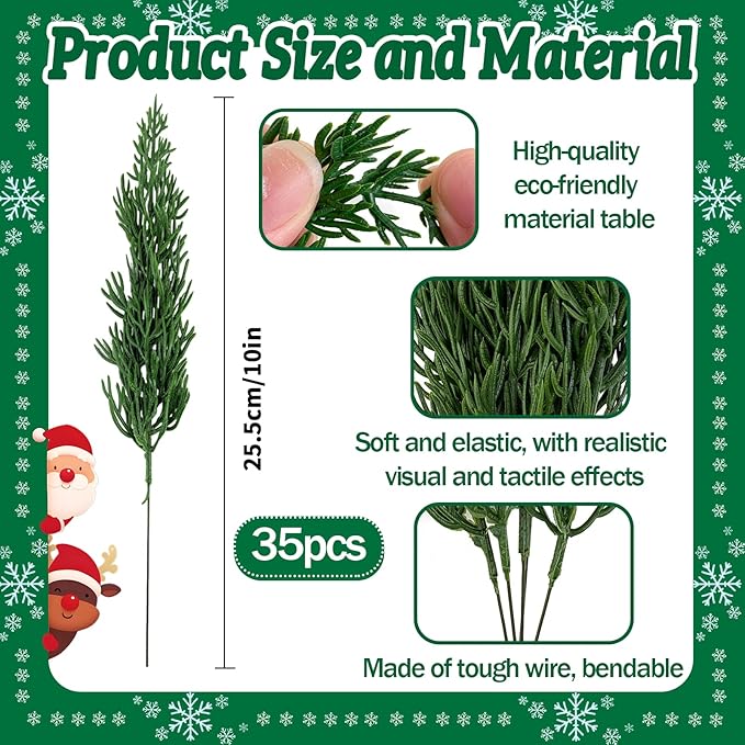 MEMOVAN 45PCS Christmas Norfolk Pine Branches with Red Berry Stems Artificial Christmas Green Pine Stem Faux Cedar Pine Needles with Holly Berries Greenery Pines Picks Sprays for Vase Xmas Tree Wreath