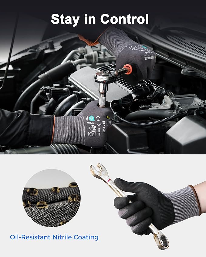 DULFINE Safety Work Gloves MicroFoam Nitrile Coated-36 Pairs Pack,Seamless Knit Nylon Glove with Black Micro-Foam Nitrile Grip,Ideal for General Purpose,Automotive,Home Improvement,Painting(X-Large)