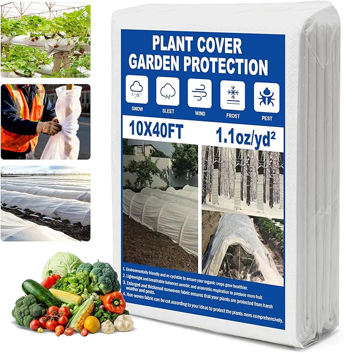 eisoco Plant Covers Freeze Protection, 10 * 40FT 1.1 oz/yd² Large Thick Frost Blankets for Outdoor Plants in Winter, Floating Row Cover for Vegetable Garden, Frost Cloth Plant Freeze Protection
