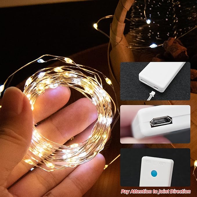 2Packs 16FT 100LEDs Rechargeable Fairy Lights,Remote Control,3 Off Timers,Detachable Battery Operated,Tangle-Free Camping String Light,Twinkle for Christmas,Party,Wedding(Cool+Warm White)