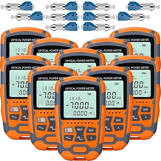 Duogalia 10-Pack Fiber Optic Tester Portable Fiber Light Power Meter -70~10dBm, SC/FC/ST Universal Interface Built-in 10Km Fault Detector with FC to LC Adapter