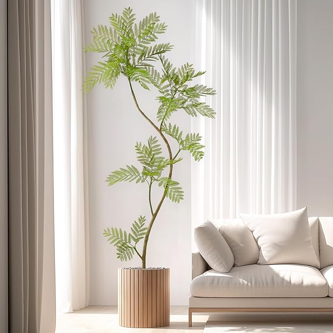 Bailikang 6.6FT Artificial Tree Fake Jacaranda Tree,Faux Tall Tree Lifelike Green Leaves Large Plants Indoor Fake Trees for Home Decor