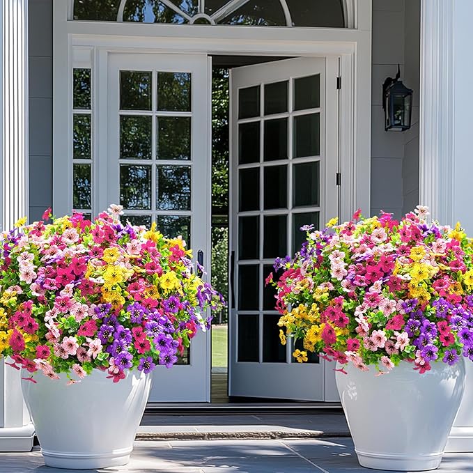 Elyum Artificial Flowers for Outdoors, 36 Bundles Artificial Flowers for Decoration, UV Resistant Fake Outdoor Flowers Artificial Plants for Outside Garden Porch Patio Yard Decor