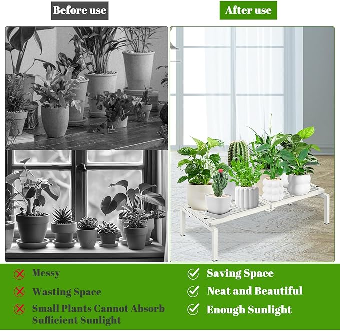 Gouisalin 1 Tier Metal Plant Stand Indoor Outdoor, Potted Multiple Flower Pot Holder Rack Plant Shelf, Heavy Duty Planter Display Shelving for Patio Balcony Garden Living Room Decorative (White)
