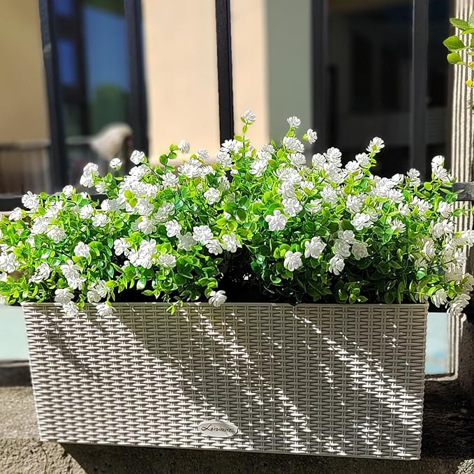 Grunyia 12 Bundles Artificial Flowers for Outdoors, UV Resistant Fake Flowers with Plastic Plants, Faux Flowers for Outside Window Box Front Porch Hanging Planter Decor (White)