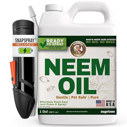Nani’s Neem Oil Spray for Plants with SnapSpray (1 Gallon) - Ready-to-Use, Made from 100% Cold-Pressed Organic Neem Oil for Plants - Indoor & Outdoor Use for Healthier Horticultural Growth