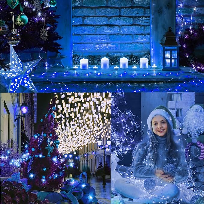 LAMPHOME Fairy Lights Plug in, 33Ft 100 LEDs Waterproof Twinkle Firefly Lights, Adaptor Included, Starry String Lights for Wedding Indoor Outdoor Christmas Patio Garden Decoration, Blue