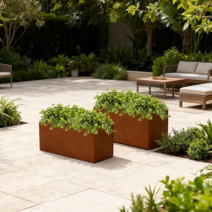 GZGNEEVL Corten Steel Planter Box Metal Outdoor Large Rectangular Rustic Durable Antique Detached for Commercial Residential Patio Deck and Backyard 24" x 12" x 12"