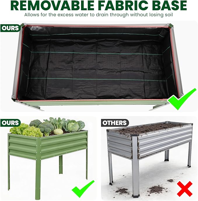 1MORE Elevated Raised Garden Bed with Legs, 48×24×32in Large Metal Raised Bed for Backyard, Patio, Balcony. Raised Planter Box with Drainage Holes for Plants Vegetables Flowers Fruits.Green-1pcs