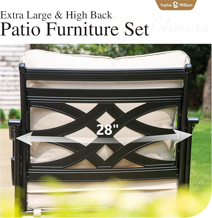 Sophia & William 6 Piece Outdoor Patio Furniture Set, 7 Seats Patio Conversation Sets with 45" Gas Fire Pit Table x 1, 3-seat Sofa x 1, Swivel Chair x 2, Cushioned Chair x 2, Beige