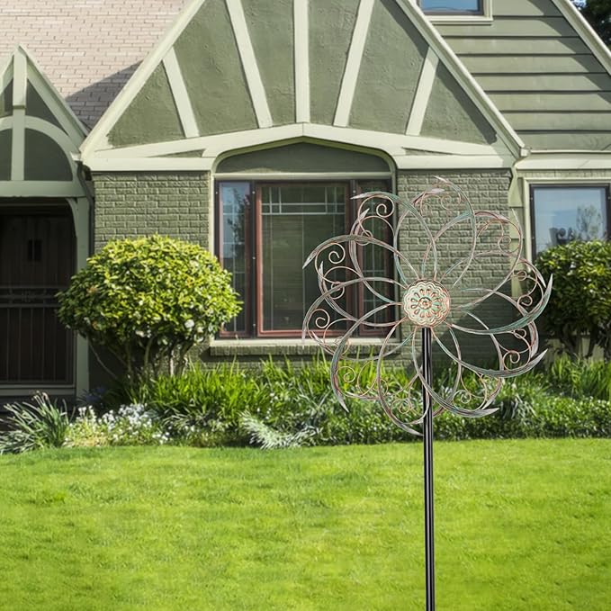 VEWOSTAR Wind Spinners Outdoor Wind Spinner Metal 13” Dia Wind Spinners for Yard and Garden Decor Pinwheels Wind Sculptures & Spinners(57” H)