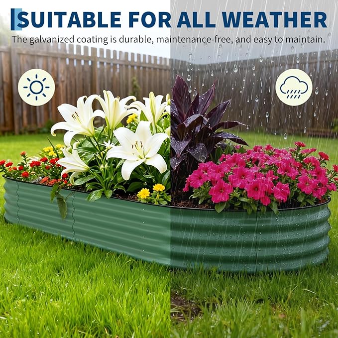 2 Pack Galvanized Raised Garden Beds - 10x4x1.5ft Planter Box for Vegetables, Flowers, Rust-Resistant Garden Box, Easy Assembly Raised Beds, Durable Planters for Outdoor Plants, Green
