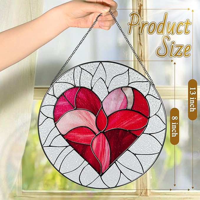 LAOWEIKI 8'' Valentine Heart Suncatcher Ornament, Stained Glass Window Hanging, Suncatchers for Windows Hanging Ornaments, Valentine's Romantic Decor | Valentine's Day Gift, Gifts for Girlfriend, Wife