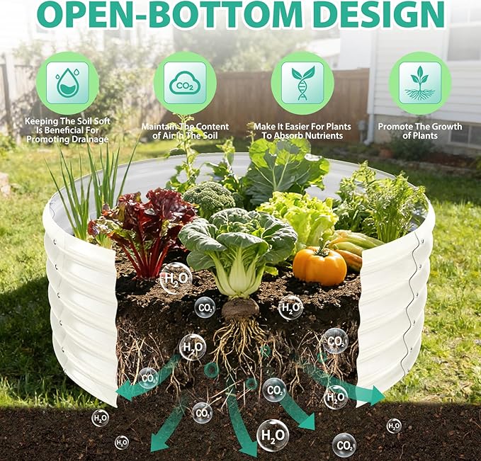 17" Tall Round Outdoor Garden Raised Garden Bed Kits-0.8MM Thick Metal Raised Planter Bed/Ground Planter Box for Variety of Flowers,Herbs,Vegetables,Trees (Cream White, 40 Dia X 16.5 inches)