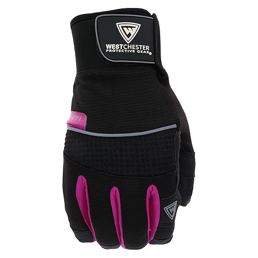 West Chester Women's Yeti UPVC Grip Winter Gloves, Hand Protection, Fleece-Lined, Safety Work Gloves, Black/Grey/Pink, Medium/Large, (96051-WSM)