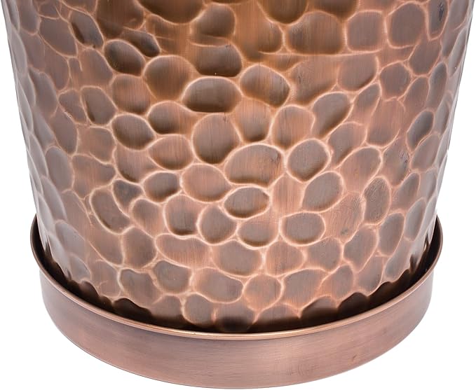 H Potter Tall Copper Planter Indoor Outdoor 28 Inch Antique Copper Hammered Metal Garden Planter with Insert Drainage and Drip Trays Large Decorative Floor Planter for Entryway Porch Patio Set of 2
