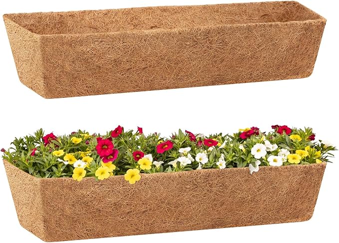 Legigo 2 Pack 36 Inch Square Coco Liners Planter Baskets Liner- Natural Coconut Coir Basket Liner Replacement, Window Box Liners Trough Coconut Liners for Wall Planter Garden Deck Fence Flower Baskets