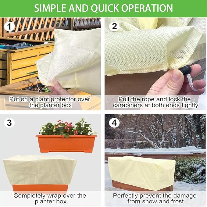 BATULU Plant Cover Freeze Protection,Rectangular Plant Protection Cover, Planter Plant Winter Frost Blanket with Zip Drawstring,2 Pack (39.3x17.7x15.7INCH)
