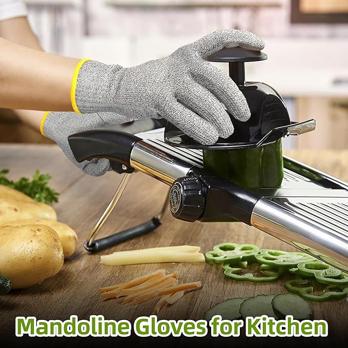 Schwer 2 Pairs High Level ANSI A7 Cut Resistant Gloves, Food Grade Cutting Gloves for Chef, Mandoline Glove for Kitchen Meat Cutting, Wood Caving, Ambidextrous, Breathable & Heat Resistant, PR1508, M