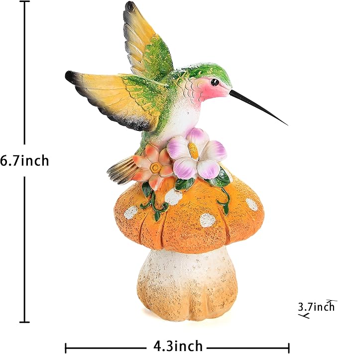 Smadeer Hummingbird Stand on Mushroom for Garden Decorations,Hummingbird Statue for Outdoor Backyard Yard Porch Patio Lawn Outside Indoor Home Shelf Decor Accents,Bird Sculpture Figurine