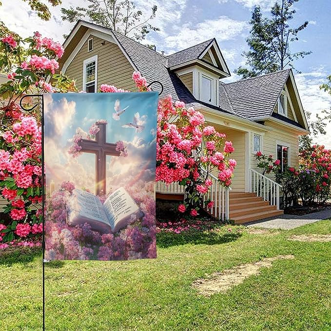 Easter Book Garden Flag 12x18 Inch Double Sided All-Weather Polyester Outdoor Flag For Patio Lawn Yard And Garden Welcome Decor