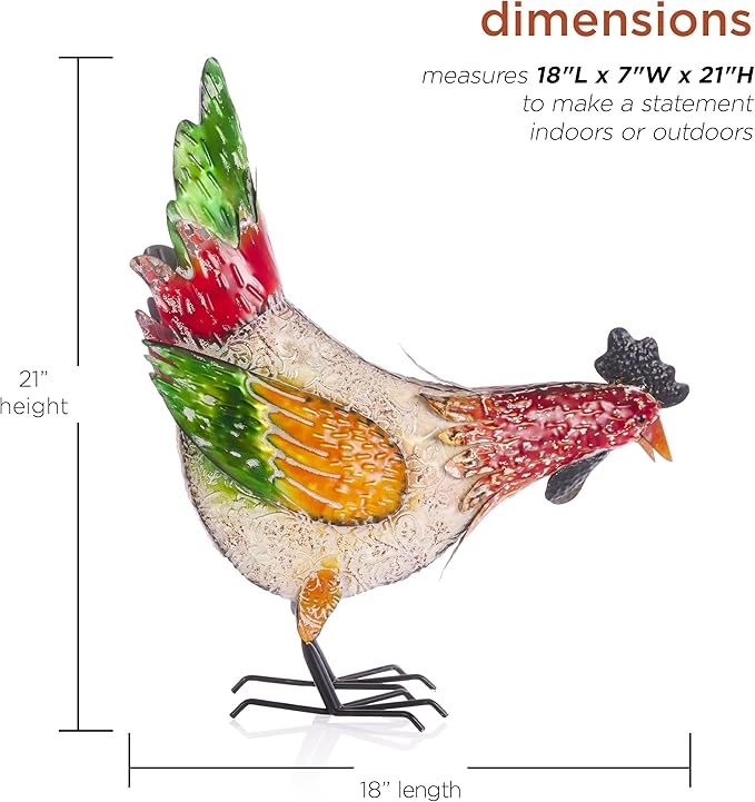 Alpine Corporation ORS858 Indoor/Outdoor Metal Pecking Hen Decorative Garden Statue, 21" H, Multicolor