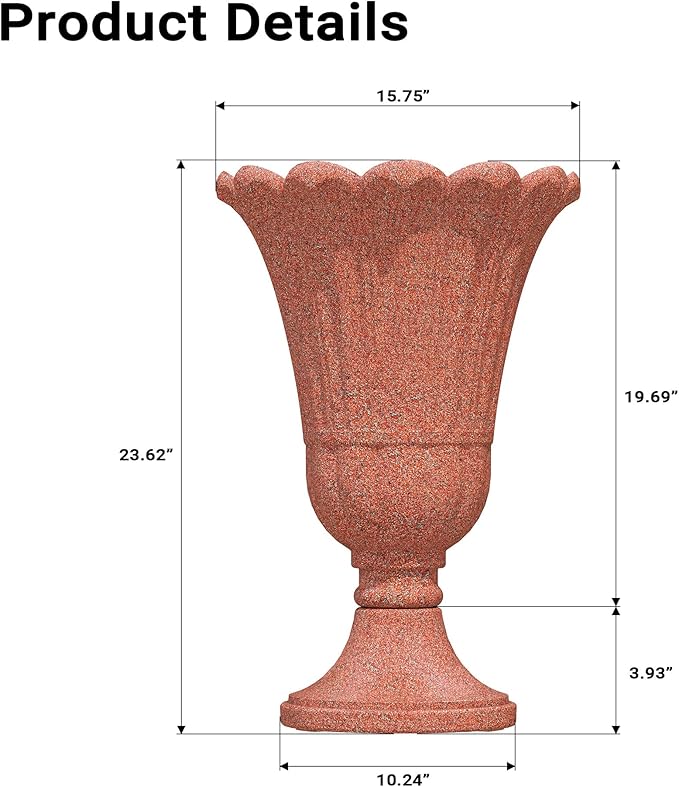 seethmi 23" Tall Planters for Outdoor Plants Set of 2, Planter with Drainage Holes and Petal Design, Large Outdoor Planters for Porch, Garden, Indoor, Red
