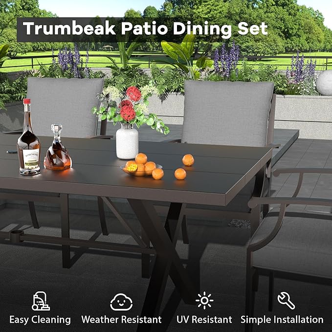 9-Piece Patio Dining Set Outdoor Conversation Set,Metal Outdoor Furniture Set with Umbrella Hole Cut-Out 78.7" x 35.4" Table and 8 Metal Chairs for Backyard,Garden,Grey
