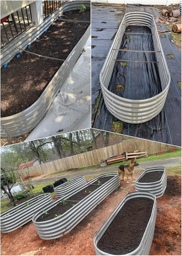 A ANLEOLIFE 8 Pcs 12X3X1.5 ft Oval Extra Large Galvanized Raised Garden Beds Outdoor for Planting Vegetables Flowers Herb, Quartz Grey