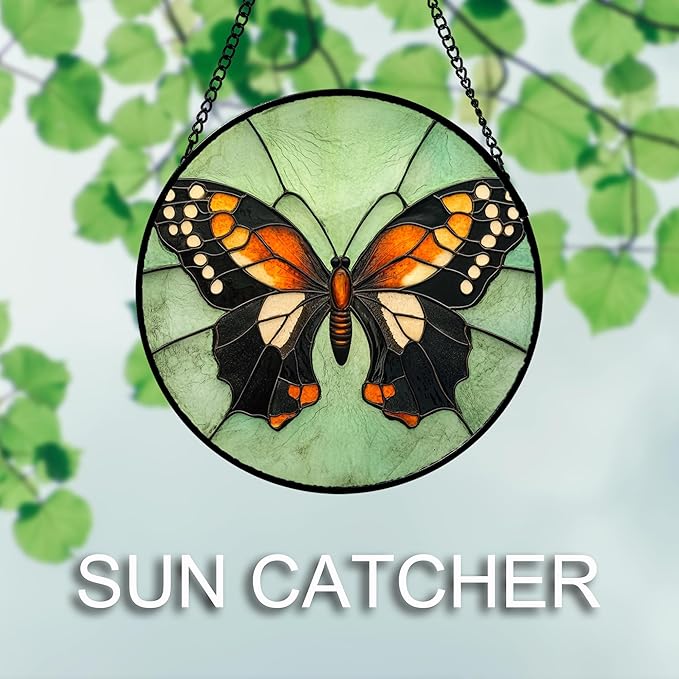 AMDERVEN Stained Glass Window Hanging 4 Pcs Set Butterfly Dragonfly Bee Ladybug 9.8" - Suncatcher Door Garden Sun Catcher Decor Birthday Mother's Day for Mom Woman Nana Men