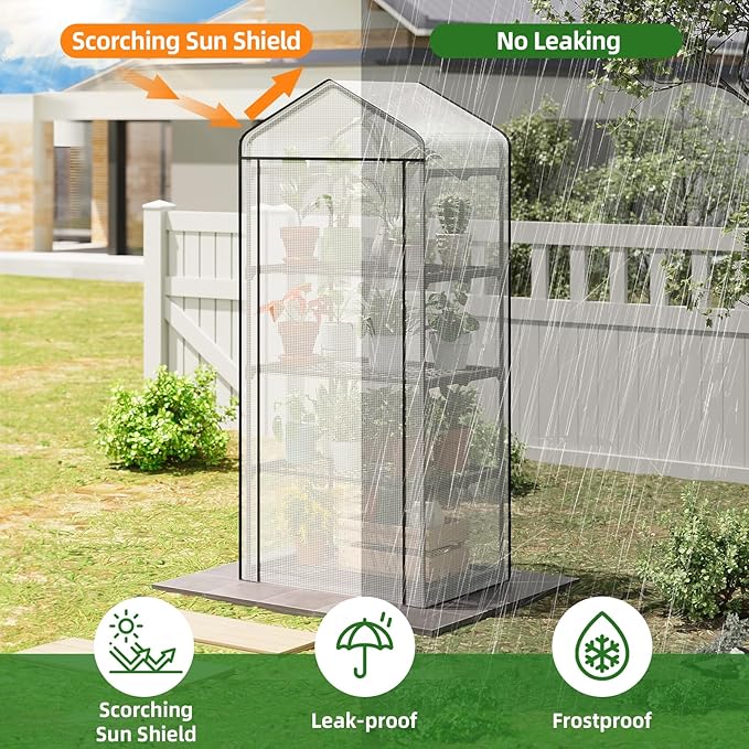 Superlele Mini Greenhouse, 4 Tier Indoor Greenhouse, 19.3x27.2x62in Vertical Plant Green House with Adjustable Shelves, Reinforced White PE Mesh Cover, Heavy Duty Steel Frame for Outdoor