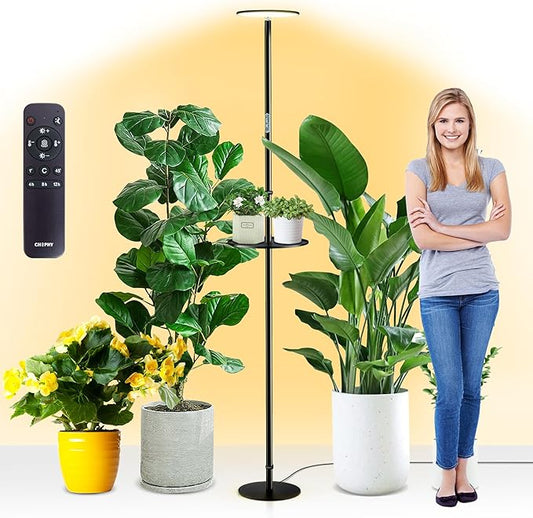 chiphy 69" Full Spectrum Grow Light for Indoor Plants, 40W Tall Plant Lights with Tray, 4/8/12H Timer, 10 Level Dimmable Brightness, Heights Adjustable, Remote Control, Ideal for Large Tall Plants