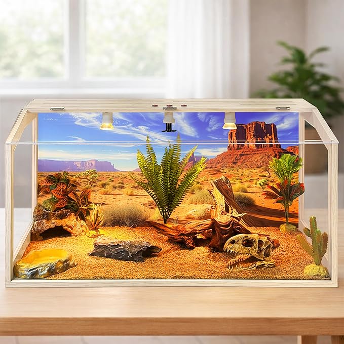 PROLEE Tempered Glass Bearded Dragon Tank,Reptile Tank with Clear Window View, Anti-Scratch Lizard Tank,Spacious Reptile Enclosure for Snakes, Lguanas, Chameleons (Oak, 68Gallons,40"L x 20"W x 20"H)