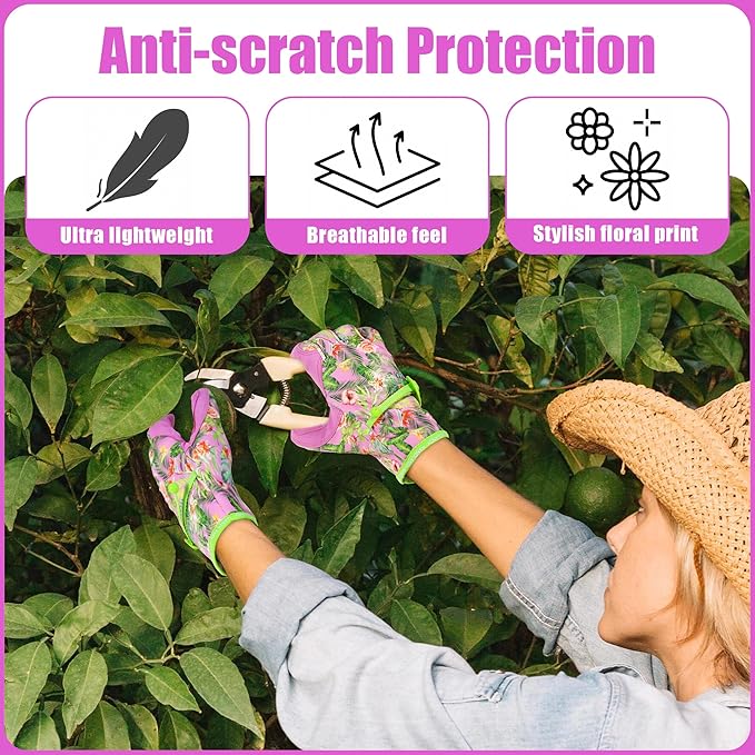 HANDLANDY Work Gloves for Women, Breathable Leather Gardening Glove for Yard Maintenance, Hand Protection with Touch Screen for Gardeners, Farmers