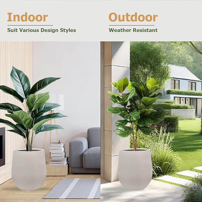 KUTE NEST 21" H x 19" D Corso Fiberstone Round Tapered Planter with Drainage Hole, Smooth Finishes, Weather Resistant for Indoor and Outdoor Use, Included 2 Extra Coco Mats(Taupe, 15" Pot Opening)