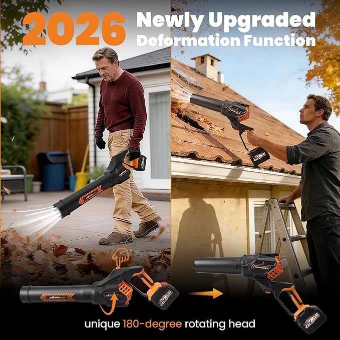 maXpeedingrods Leaf Blower Cordless, 650CFM Electric Leaf Blower with 2 x 4.5Ah Batteries & Fast Charger, 180° Deformation Blower, Lightweight Leaf Blower for Lawn Care, Garden, Patio & Outdoor Clean