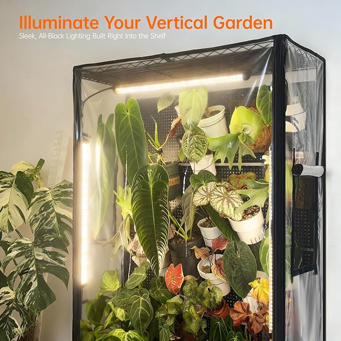 Bstrip Indoor Greenhouse Cabinet with Pegboard, Indoor Greenhouse with Grow Light, 4 Pack 96W Full Spectrum, Ideal for Indoor Plant, Foliage Plants, 35.4"x13.8"x71"