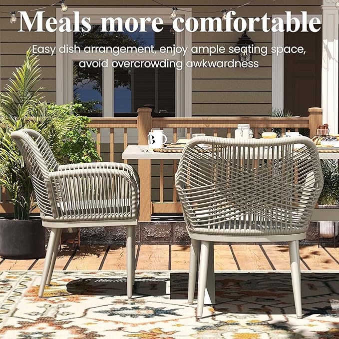 LayinSun Outdoor Dining Set for 4, 5 Pieces Patio Furniture Sets with Aluminum Dining Table and Rope Weave Chairs