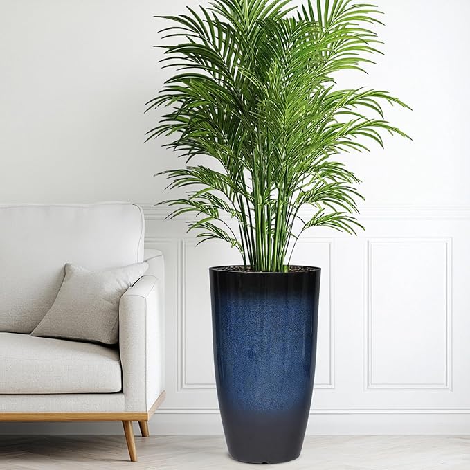 Ultym 23.75" H Large Tall Outdoor Planters, Set of 2 Plastic Large Flower Pots for Outdoor Plants, with Gradient Cobalt Bule Finish, Weather-Resistant for Porch, Garden, Patio or Indoor Use