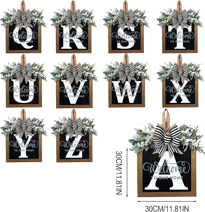 Last Name All Year Wreath, for Front Doors, Spring, Fall, 26 Last Name Letters All Year Round Wreaths, Suitable for Wedding Decorations, Home Porches, Farmhouses, Yards, Garden Decorations, Gifts (W)