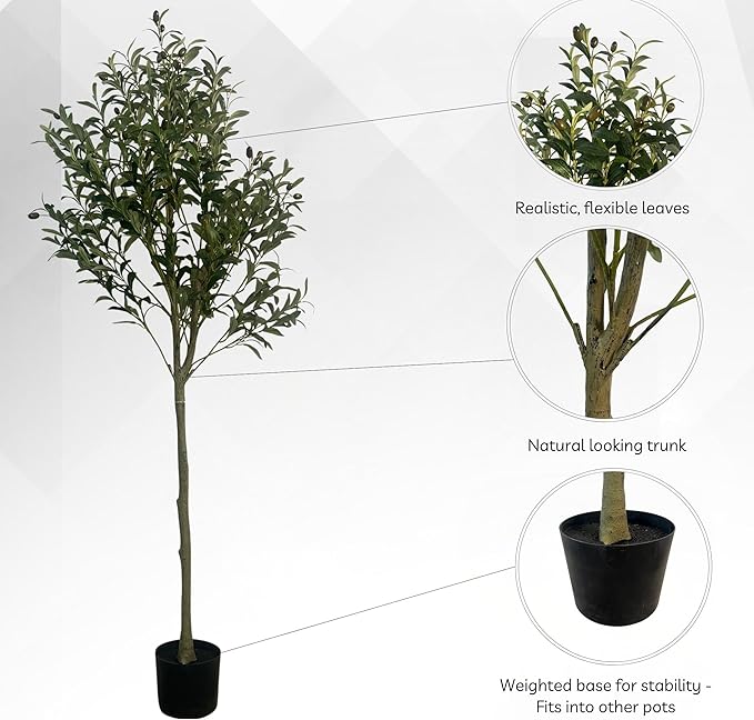 XBrand 59.1-Inches Artificial Olive Tree in Pot for Indoor Outdoor Home Office Store, Great Housewarming Gift