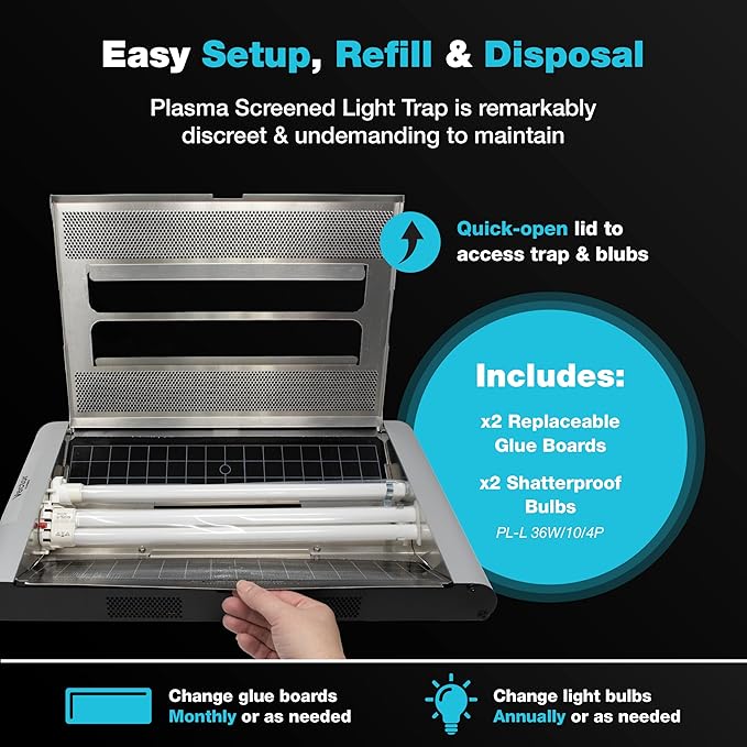 Catchmaster Vector Plasma Screened UV Light Fly Traps Silver, Gnat Traps for House Indoor, Shatterproof Bulbs, UV Lamp Insect Killer, Bug Catcher for Commercial Kitchen, Warehouse & Restaurants