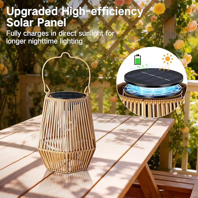 Solar Lanterns Outdoor Waterproof, Hanging Rattan Woven Solar Lights with Auto On/Off, Decorative Gifts for Garden, Yard, Patio, Tree, Porch, Lawn, Pathway & Outside Tabletop Decor