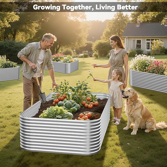 3 Pack Tall Raised Beds for Gardening, Corrugated Galvanized Steel Raised Garden Bed, Outdoor Metal Above Ground Garden Bed for Vegetables and Flowers-4x2FT