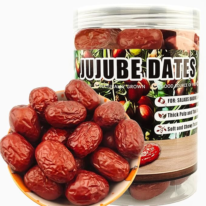 Jujube Red Dates,12.3 oz/350g, 红枣(hongzao)Dried Fruit No Sugar Added, Big Red dates, Not Very Dry, Soft and Chewy, Fluffy Mouthfeel, Thick Pulp, Thin Skin, Small Pit, Hiking Snacks, Improve Mood and Sleep