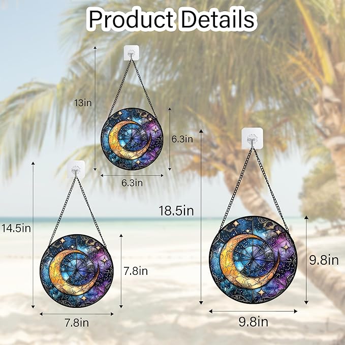 DASTOLL Stained Glass Window Hanging, Blue Starry Sky Moon Astrolabe Suncatcher for Doors Home Sun Catchers Decoration and Christmas, Mother's Day Birthday Gifts for Women, Men, and Mom 6.3 in