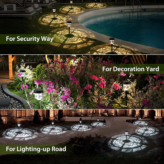 XMCOSY+ Solar Pathway Lights Outdoor Waterproof IP65-2 Lighting Modes LED Solar Powered Garden Lights, Glass Outdoor Lighting for Yard Landscape Walkway Driveway Lawn Decor (Warm White & Cool White)