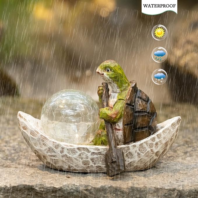 Garden Statue of Turtle,Garden Decor Tortoise Figurine,Turtle Outdoor Statue,Solar Tortoise Decor for Patio,Balcony,Yard,Lawn Ornament,Perfect Gardens Gift