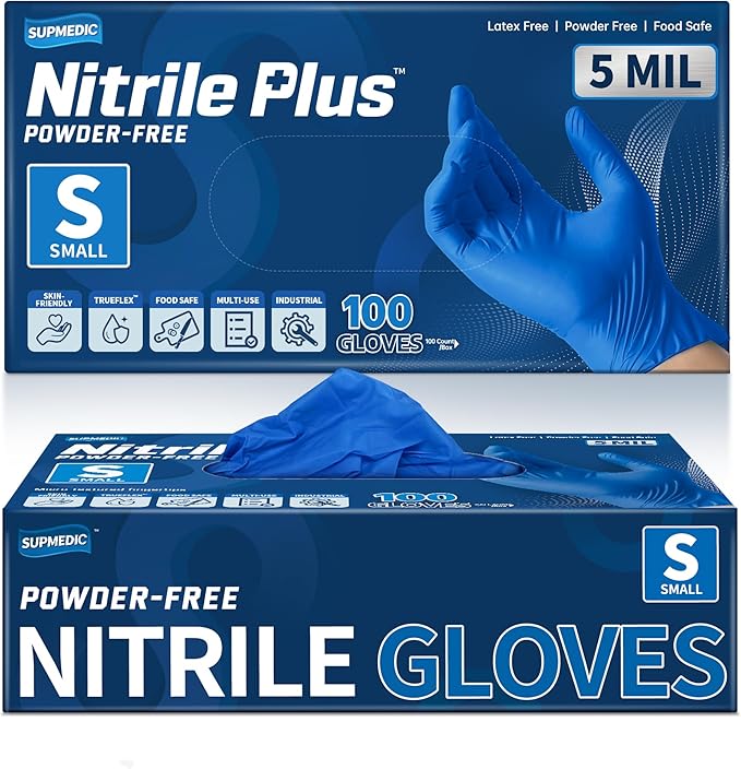 Disposable Nitrile Gloves, 5Mil Chemical Resistant Powder-Free Latex-Free Glove Exam Cook Tattoo, Black Blue 100Pcs